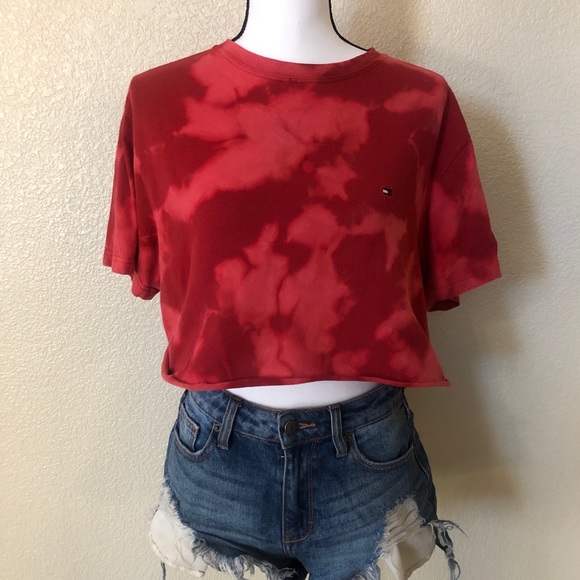 Tommy Hilfiger custom bleach red crop top tee XS - Picture 3 of 6